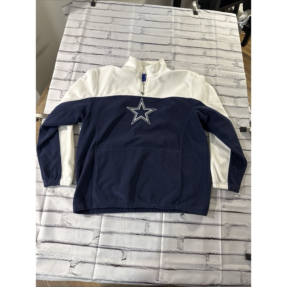Reebok‎ Men's NFL Dallas Cowboys 1/4 Zip Fleece Pullover Sz. XXL Blue White